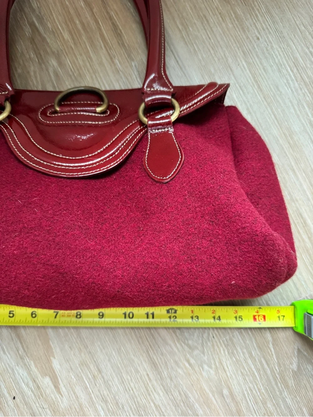 Sofia C. Made in Italy Burgundy Wool Patent Leather Satchel Handbag purse